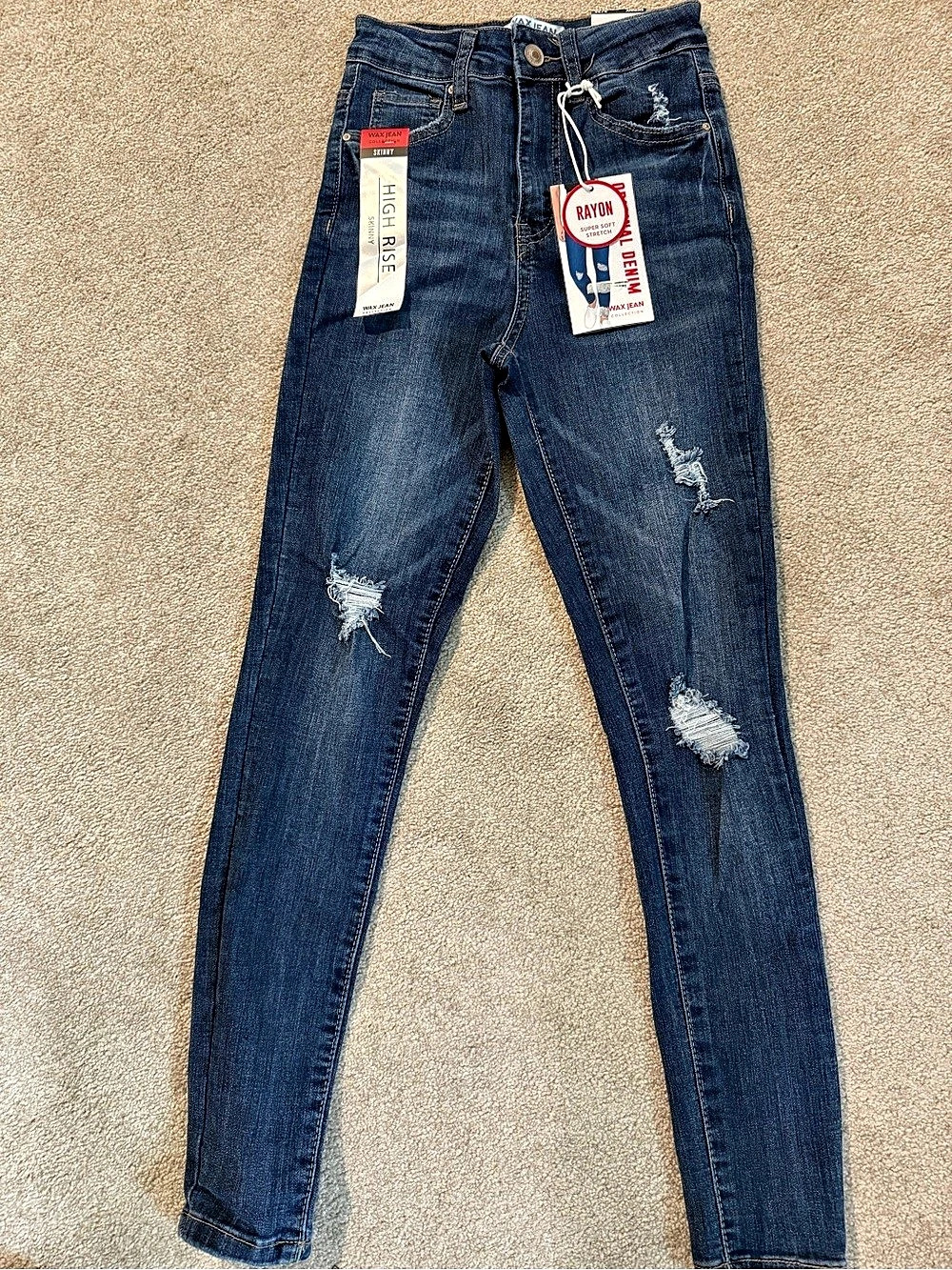 Wax Jean High Rise Skinny Distressed Denim Jeans Blue Waist 26